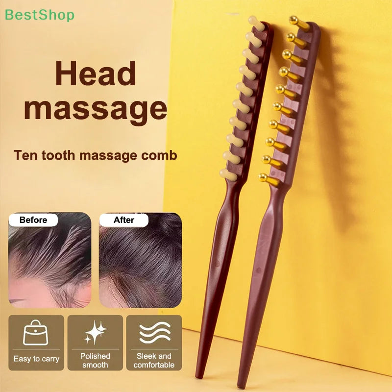 ♥Head Meridians Massage Comb Copper Wood Meridians Comb Needling Guasha Scalp Relax Tools