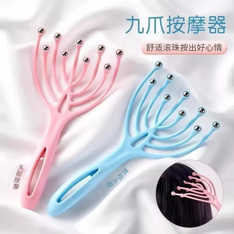 Head massager with nine claws, massage comb with rolling ball, five claws for scalp and meridian dredging, scratching the head