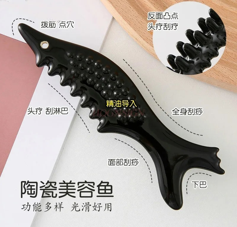 Small fish facial massage comb head meridian dredging massager scraping board hand multi-functional massage tool ceramic