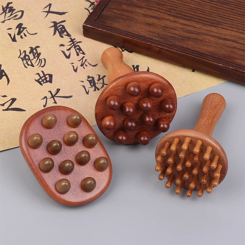 Wood Handheld Massage Brush Wood Meridian Gua Sha Slimming Brush Massager Abdome Full Body Massage Comb Acupressure Brush